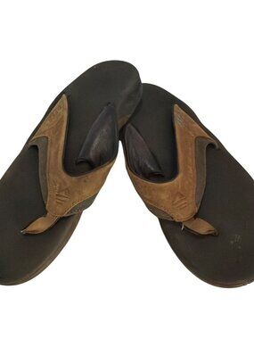Reef Mens Brown & Black Leather Flip Flops Size 8 Comfortable Casual Sandals